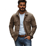 Men's Casual Cotton Linen Lapel Multi-pocket Slim-fit Work Jacket 96997336M