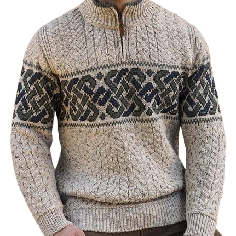 Men's Stand Collar Knitted Cable Warm Sweater 00003829F