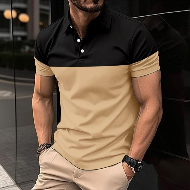 Men's Casual Color Block Slim Fit Lapel Short Sleeve Polo Shirt 04840120M