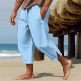 Men's Solid Loose Linen Elastic Waist Casual Pants 34261784Z