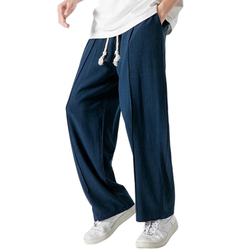 Men's Loose Cotton And Linen Straight Pants 72550197Y