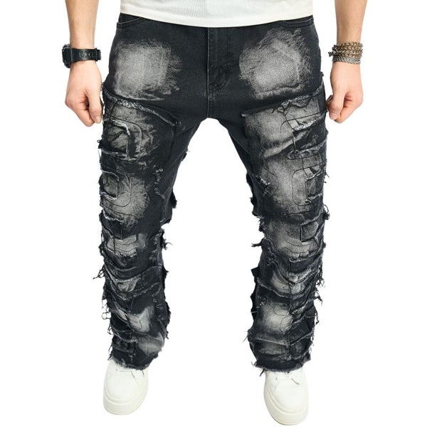 Men's Vintage Distressed Patchwork Raw Edge Jeans 6783467Z