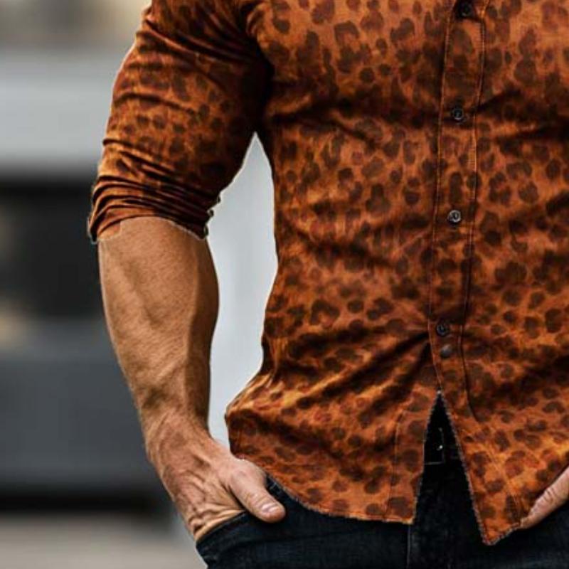 Men's Classic Casual Leopard Print Slim Fit Long Sleeve Shirt 11597594K