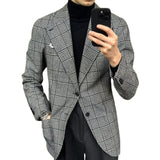 Men's Retro Casual Plaid Lapel Single Breasted Blazer 99478797TO