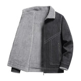 Men's Casual Fleece Warm Patchwork Lapel Single-breasted Denim Jacket 80970820M