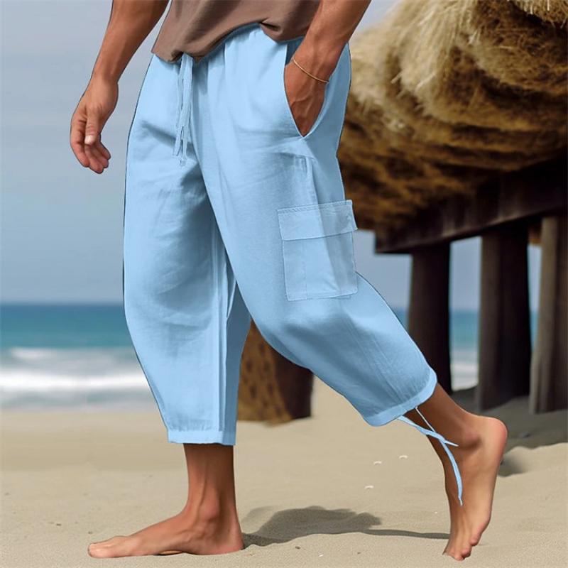 Men's Solid Loose Multi-pocket Elastic Waist Casual Pants 90570544Z