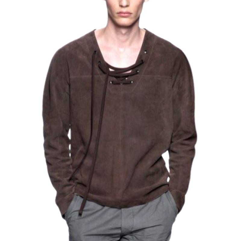 Men's Classic Casual V-Neck Drawstring Suede Sweatshirt 14660559K