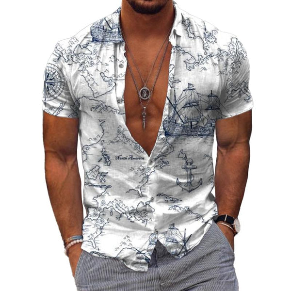 Men's Printed Lapel Short Sleeve Casual Shirt 31585356Z
