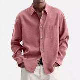 Men's Casual Cotton Blend Lapel Loose Long Sleeve Shirt 14747103M