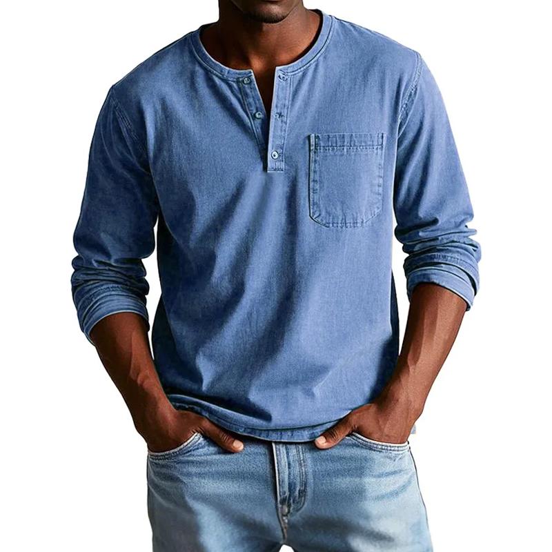 Men's Fashion Solid Color Henley Collar Long Sleeve Casual T-shirt 32198732Z