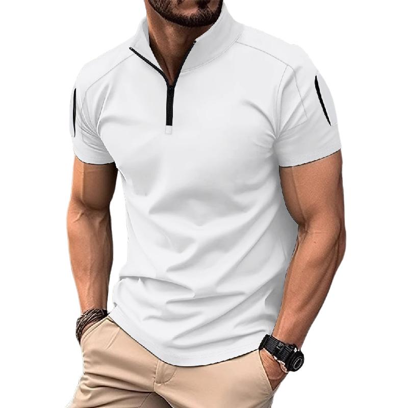 Men's Casual Stitching Stand Collar Short-sleeved Polo Shirt 77256712X