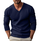 Men's Solid Color V-neck Long-sleeved T-shirt 59954732X