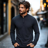 Men's Casual Waffle Stand Collar Zipper Pullover Long Sleeve T-shirt 89144085M