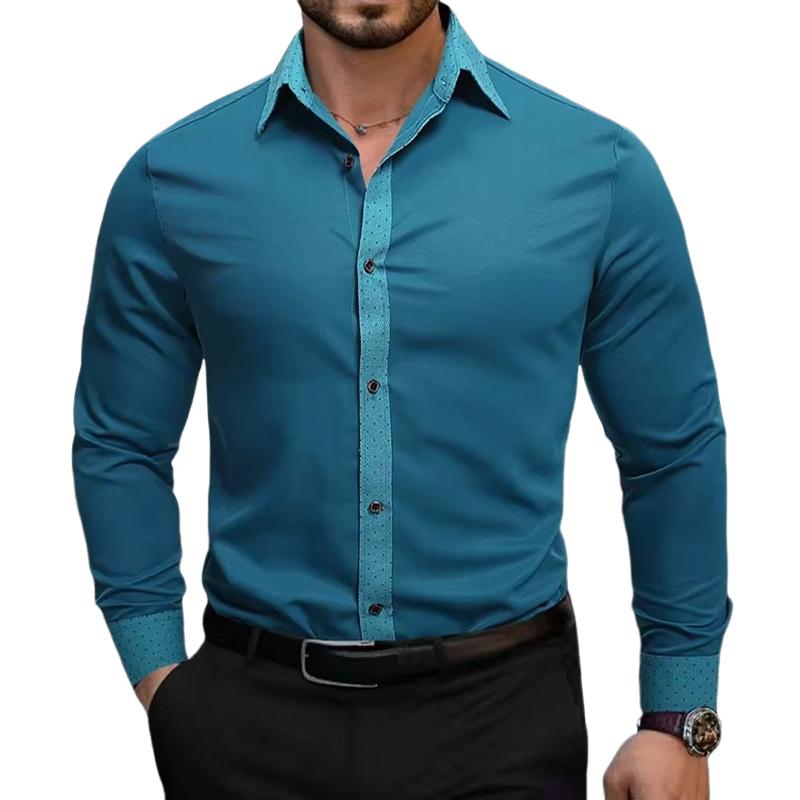 Men's Contrast Color Casual Lapel Long Sleeve Shirt 78820983X