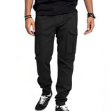 Men's Solid Color Elastic Waist Multi-pocket Cargo Pants 75494864Z