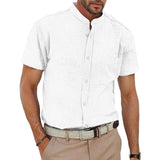 Men's Cotton And Linen Stand Collar Short-Sleeved Shirt 67625950Y