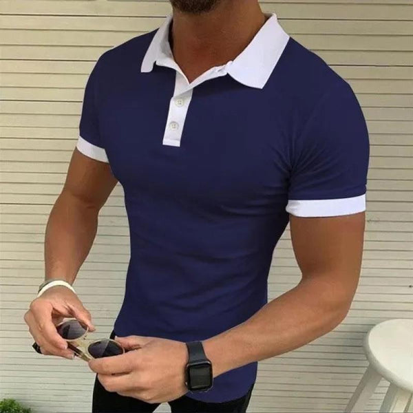 Men's Casual Color Contrast Lapel Short Sleeve Polo Shirt 41655831M