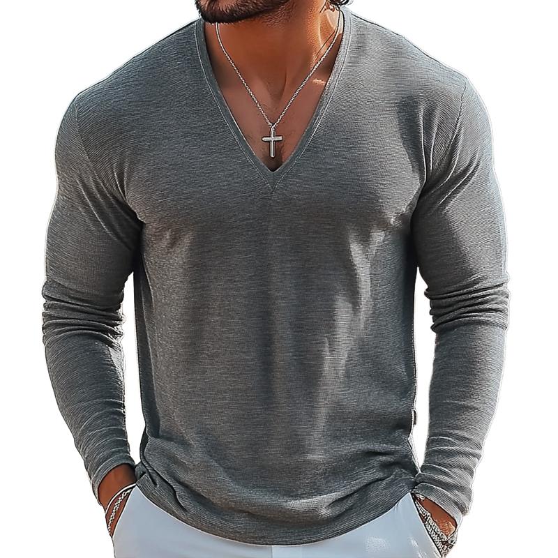 Men's Fashion V Neck Long Sleeve Casual T-shirt 16401269Z