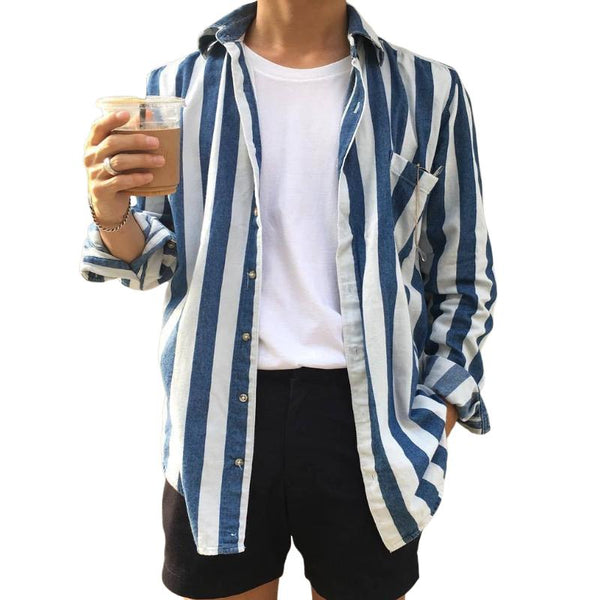 Men's Retro Casual Striped Pocket Shirt 49447449TO