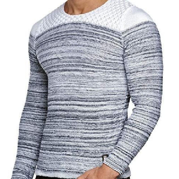 Men's Casual Crew Neck Striped Knitted Sweater 43751787F