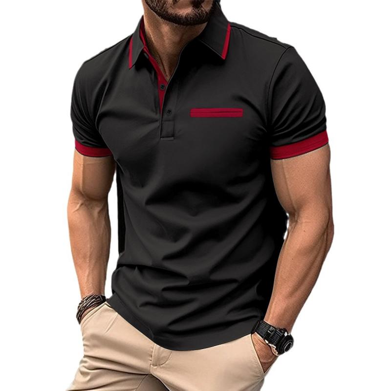 Men's Casual Color Block Lapel Short Sleeve Polo Shirt 08940768M