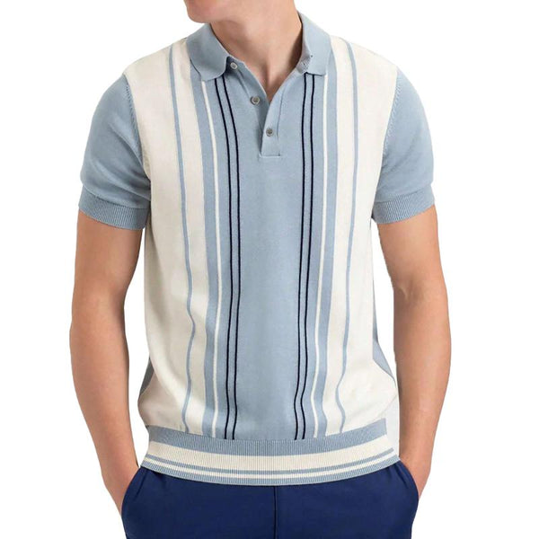 Men's Colorblock Striped Lapel Short Sleeve Polo Shirt 99225975Z