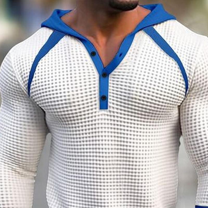 Men's Colorblock Waffle Hooded Raglan Sleeve Sweatshirt 30743489Z