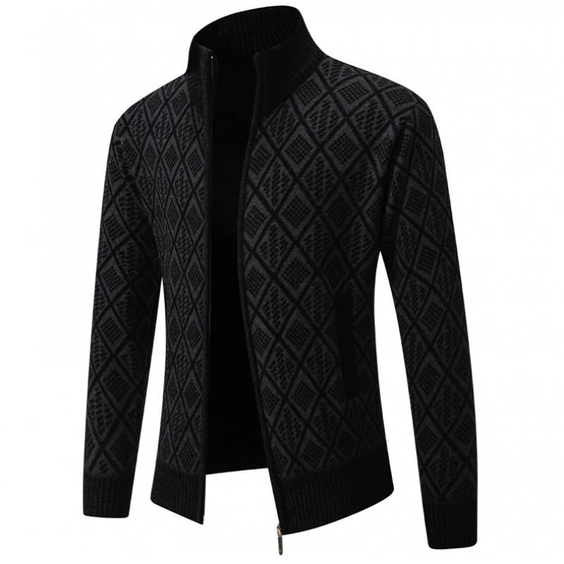 Men's Casual Jacquard Knit Stand Collar Cardigan 89756316Y