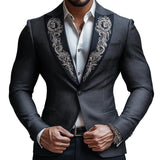 Men's Vintage Elegant Embroidery Lapel Slim Business Casual Blazer 24823025Z