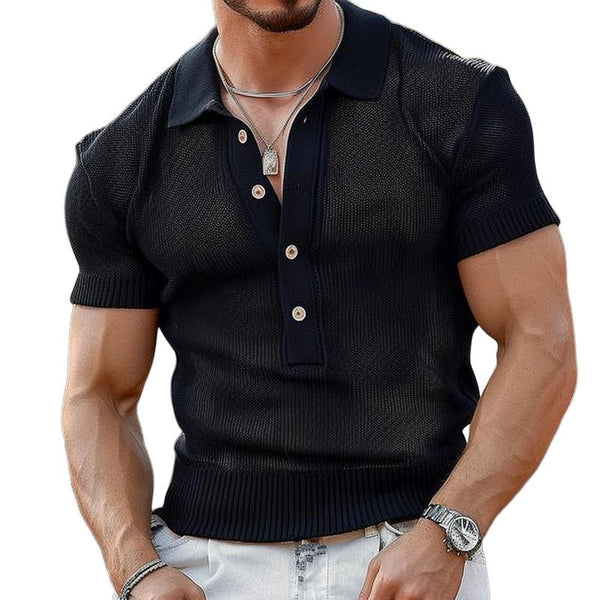 Men's Solid Color Knit Lapel Short Sleeve Polo Shirt 83839959Z