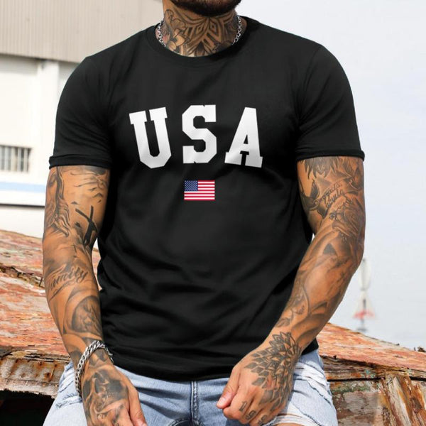 Men's Casual USA Round Neck Short Sleeve T-shirt 57733185TO