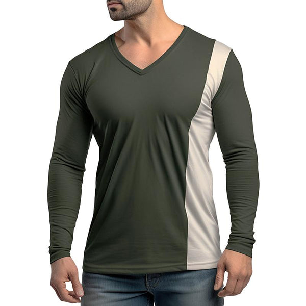 Men's Colorblock V Neck Long Sleeve T-shirt 75738203Z