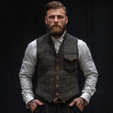 Men's Vintage Herringbone Multi-Pocket Suit Vest 28215560Y