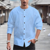 Men's Casual Solid Color Single-Breasted Long-Sleeved Shirt 03997984Y