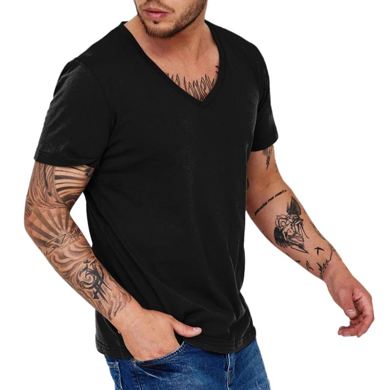 Men's Solid Color V-neck Sports Short-sleeved T-shirt 86713734X