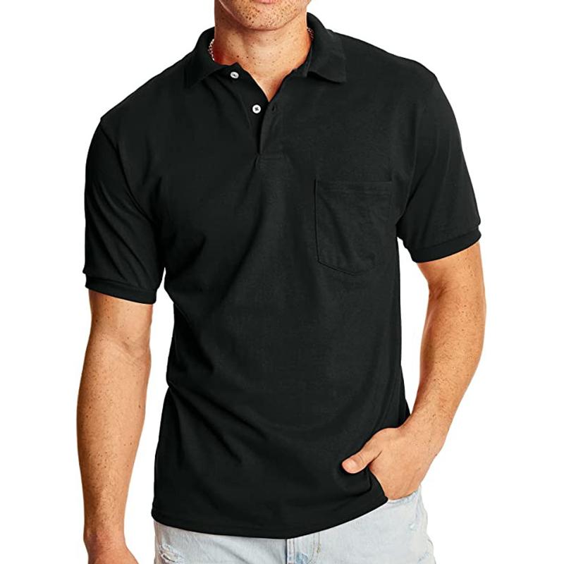 Men's Solid Lapel Breast Pocket Short Sleeve Polo Shirt 02068496Z