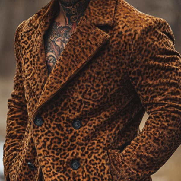 Men's Vintage Leopard Corduroy Lapel Double Breasted Blazer 85967698Y