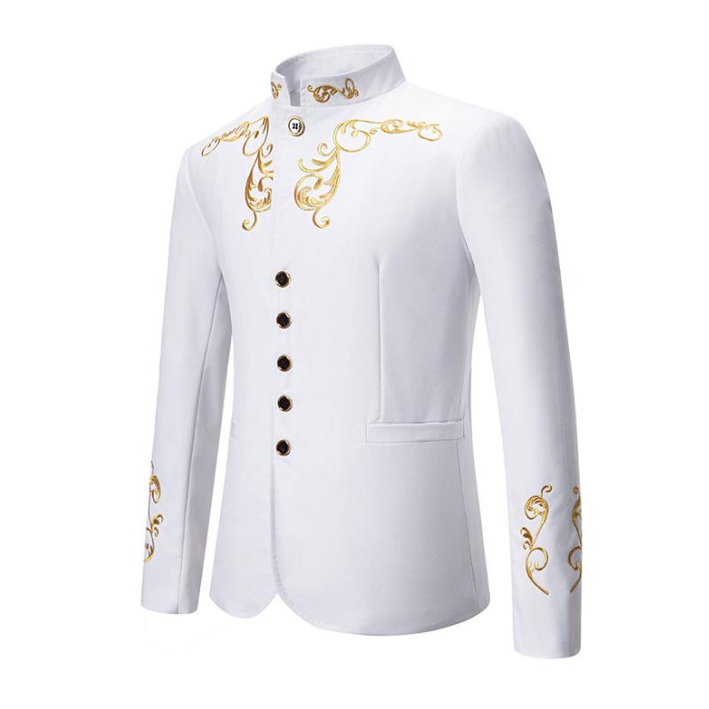 Men's Vintage Stand Collar Embroidered Slim Fit Single Breasted Blazer 50534272M