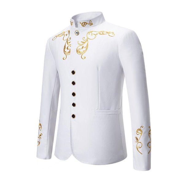 Men's Vintage Stand Collar Embroidered Slim Fit Single Breasted Blazer 50534272M