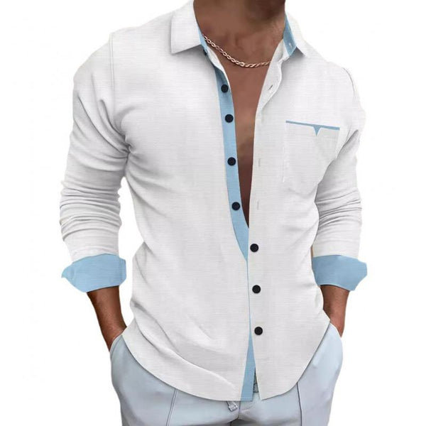 Men's Colorblock Lapel Long Sleeve Casual Shirt 15879619Z