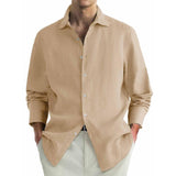 Men's Casual Cotton Linen Blended Lapel Loose Long Sleeve Shirt 06521448M