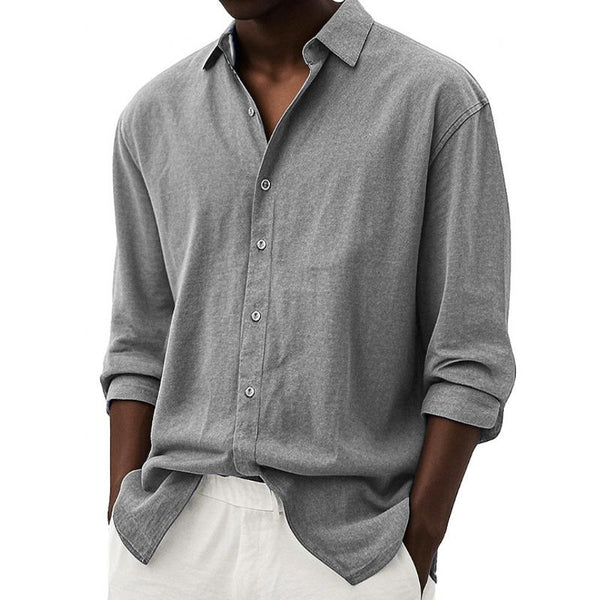 Men's Casual Solid Color Lapel Loose Long-sleeved Shirt 26047947M