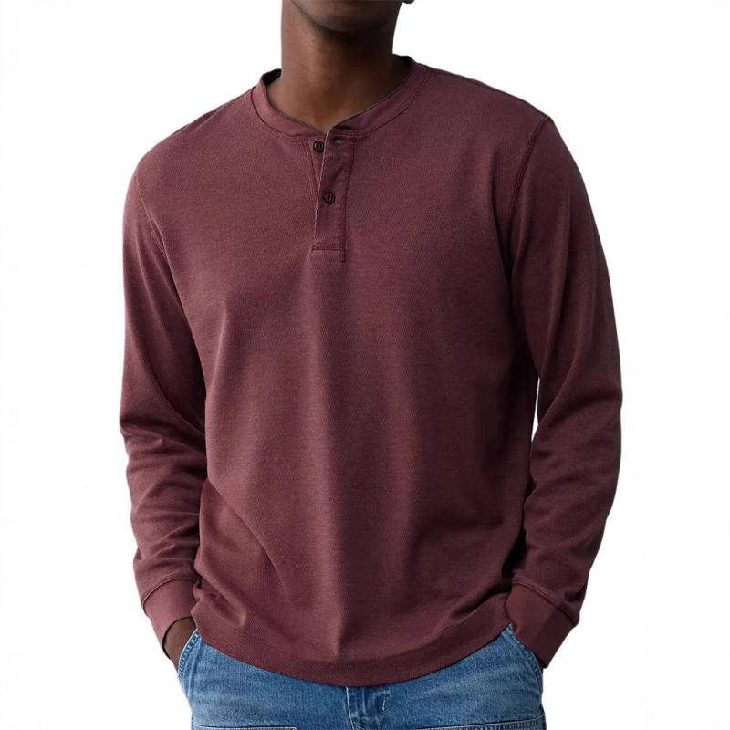 Men's Solid Color Henley Collar Long Sleeve Casual T-shirt 80852969Z