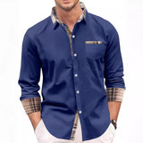 Men's Plaid Patchwork Chest Pocket Long Sleeve Shirt 99261692Y
