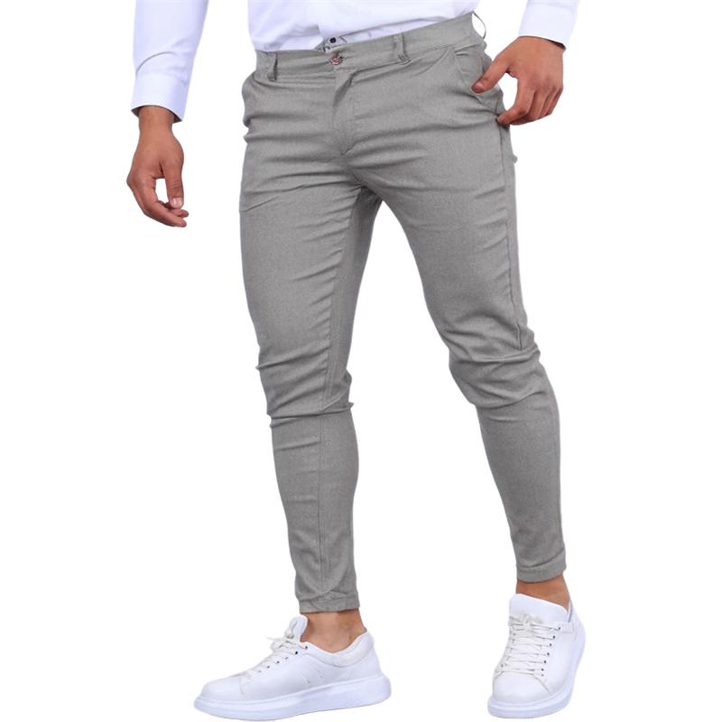 Pantalon décontracté taille moyenne slim de couleur unie pour hommes 78453070Z