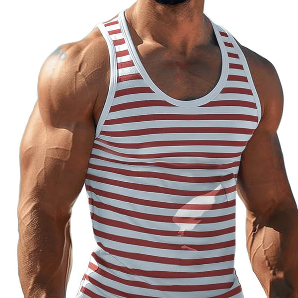 Men's Striped Round Neck Slim Fit Tank Top 23233417X