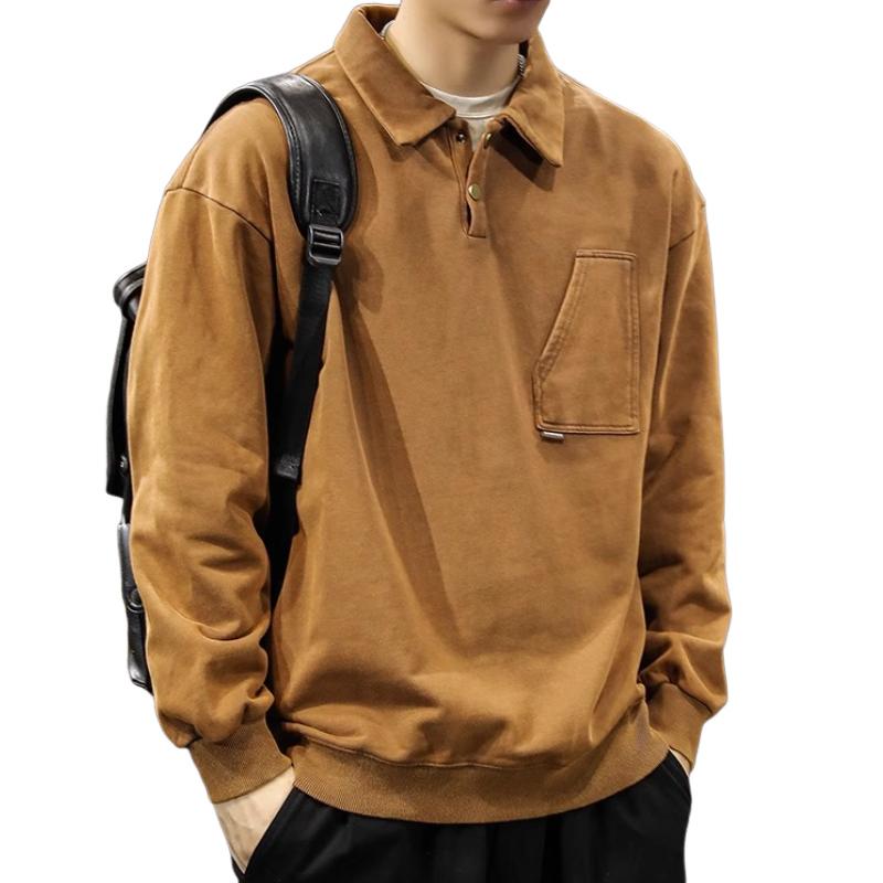 Men's Retro Casual Solid Color Polo Collar Pocket Sweatshirt 98832045TO