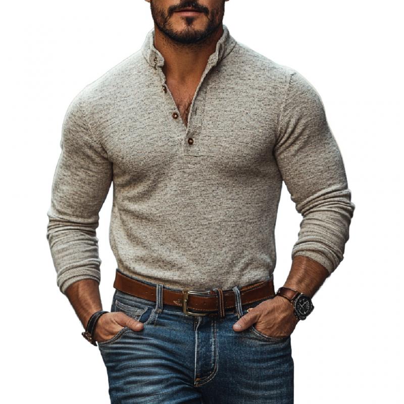 Men's Casual Cotton Blend Henley Collar Slim Fit Long Sleeve T-Shirt 32616197M