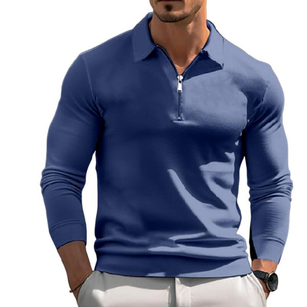 Men's Casual Zipper Lapel Slim Fit Long Sleeve Polo Shirt 02531919M