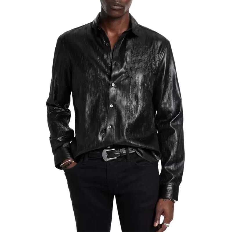 Men's Casual Fashionable Textured Leather Long Sleeve Shirt 46353500K